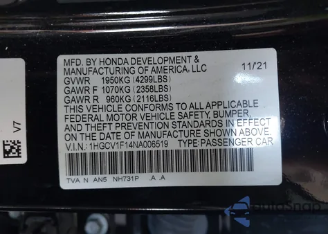 2022 Honda Accord Lx from USA, damaged, VIN 1HGCV1F14NA006519